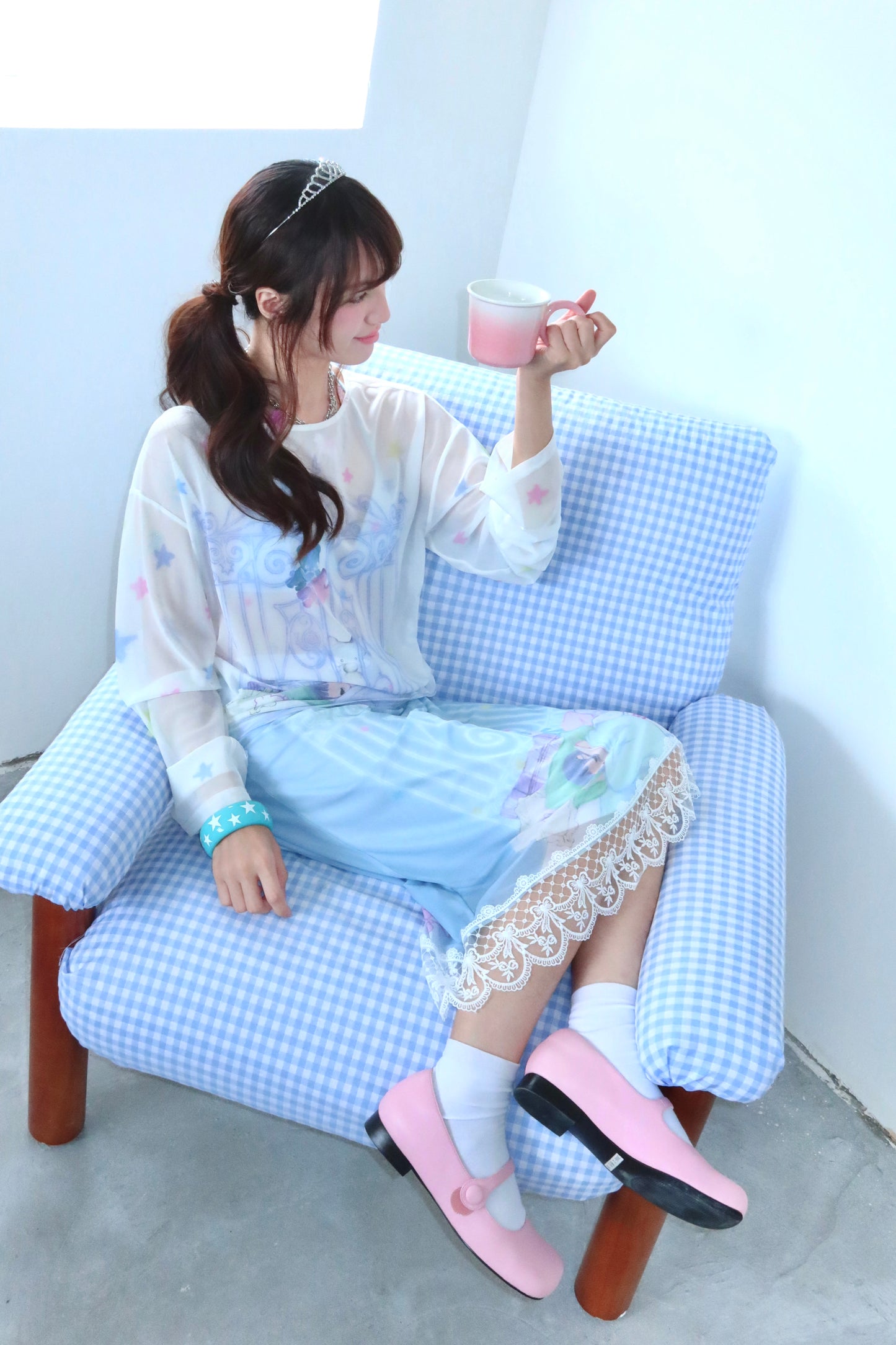 congming co-branded Reversible Lace Mesh Midi Skirt