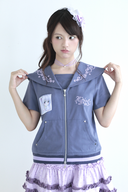 Sailor Style Short Sleeve Cardigan (2 Colors)