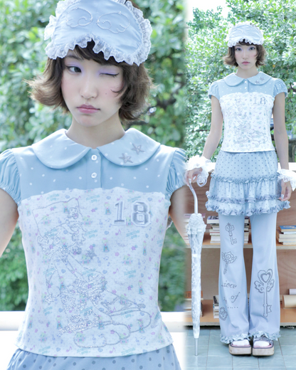 sunonebird co-branded Peter Pan Collar Puff Short Sleeve Tee