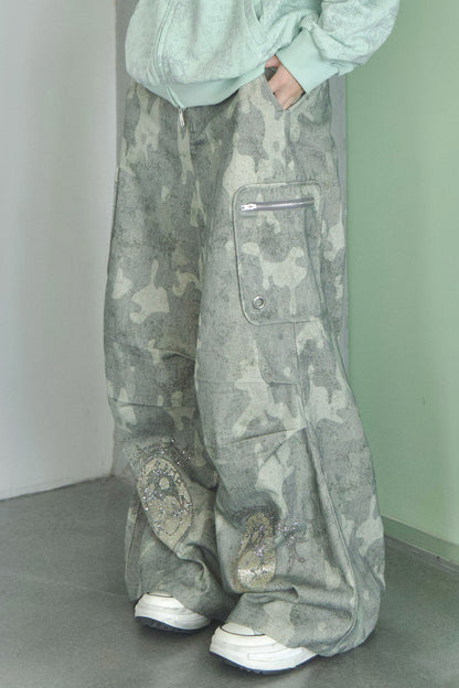 Cartoon-Eye Rhinestone Paratrooper Pants