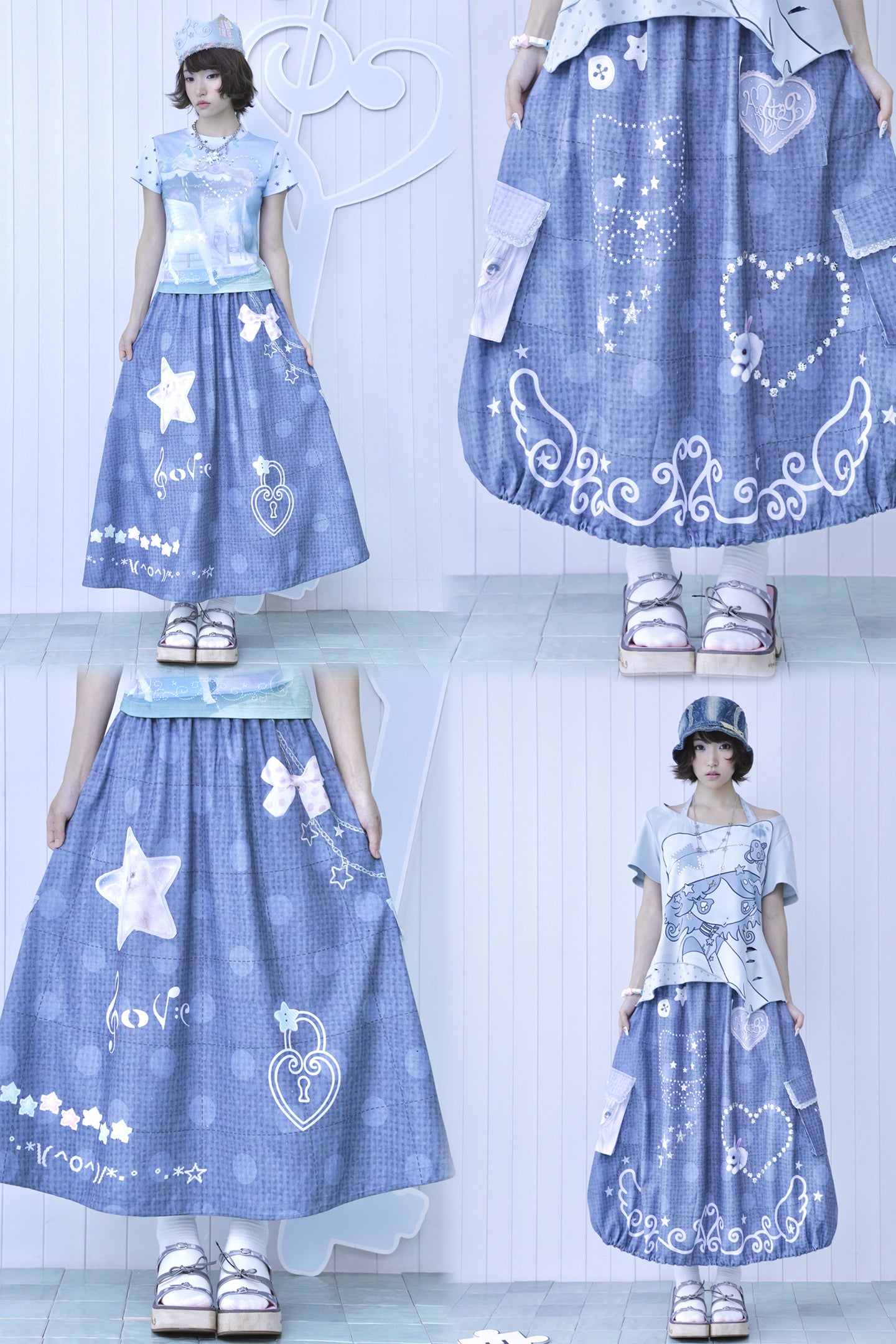 Reversible Faux Linen Polka Dot A-Line Maxi Skirt