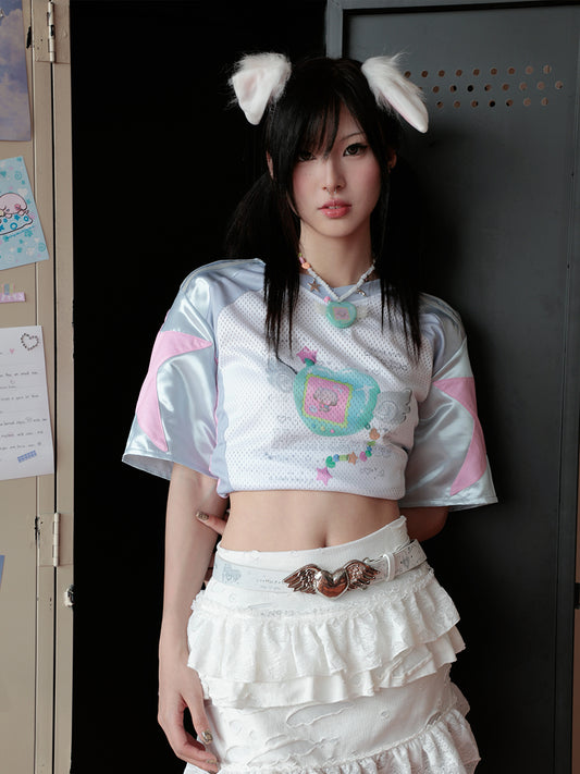 Y2K Angel of Love 화이트 Pu 가죽 벨트 