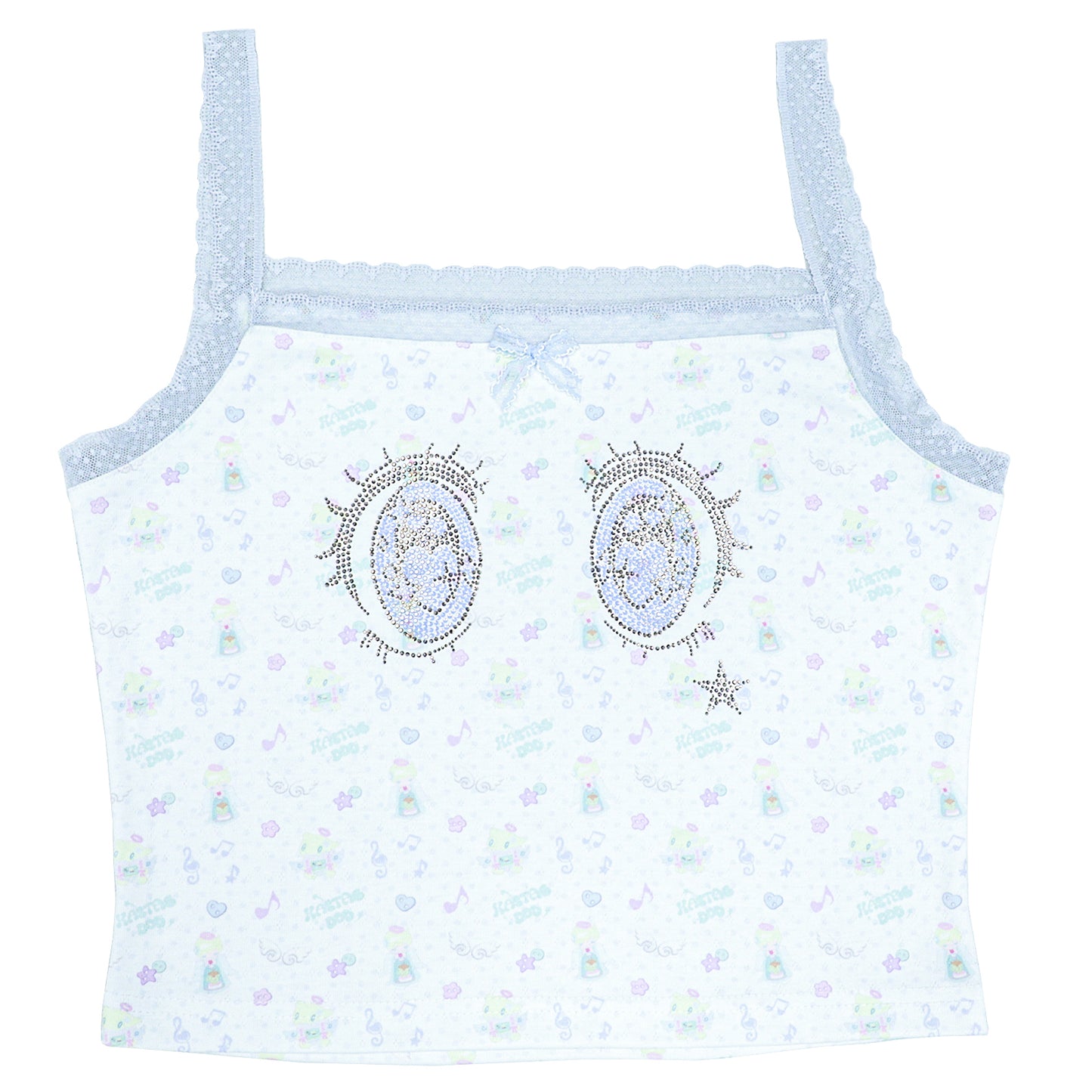 sunonebird co-branded Cartoon Eye Rhinestone Lace Camisole Top