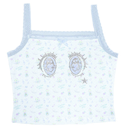 sunonebird co-branded Cartoon Eye Rhinestone Lace Camisole Top