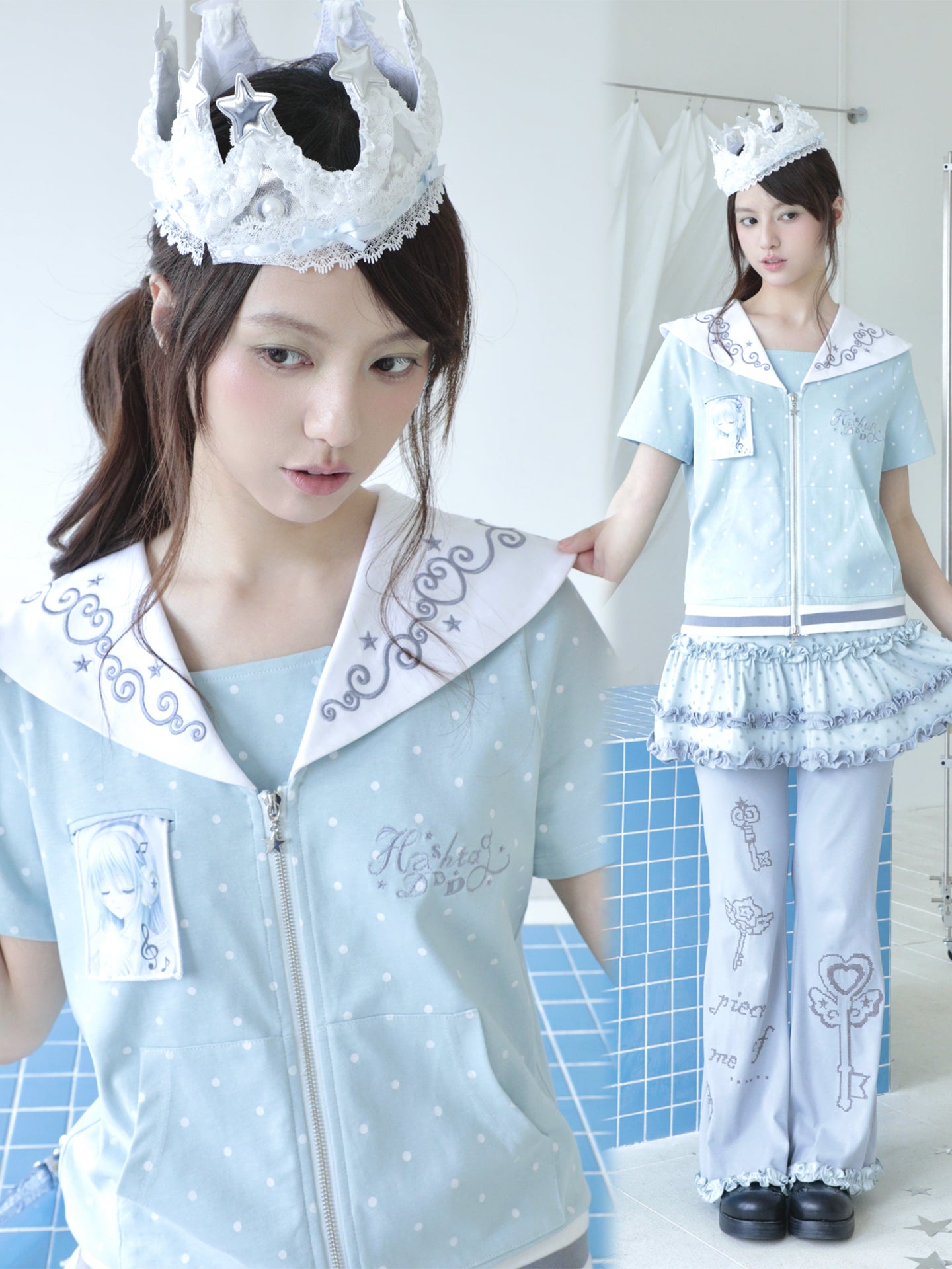 Sailor Style Short Sleeve Cardigan (2 Colors)