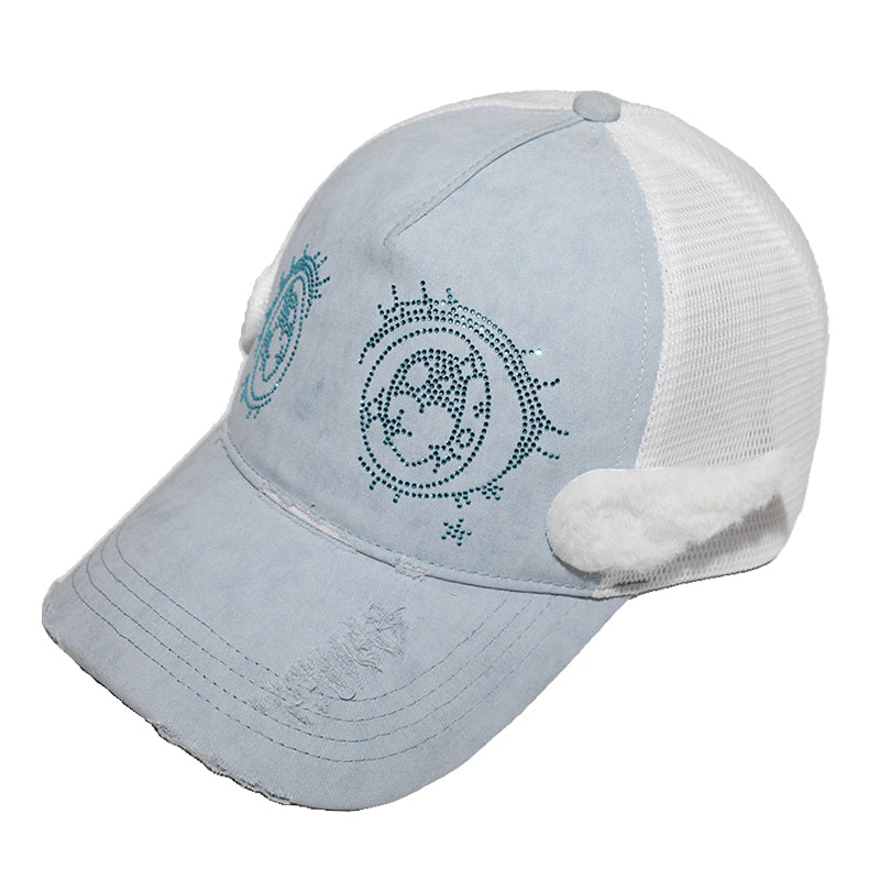 Lace flower rhinestone eye angel wings baseball cap