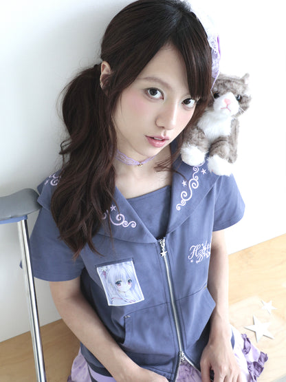 Sailor Style Short Sleeve Cardigan (2 Colors)