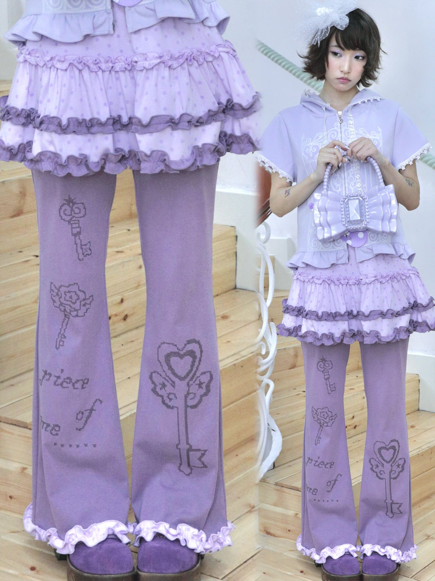 Polka Dot Faux Layered Tiered Flare Skort (2 Colors)