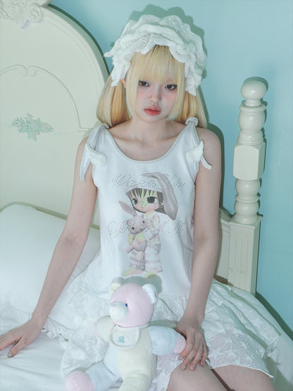 Sleepy Girl Printed Rhinestone Camisole Tank Top