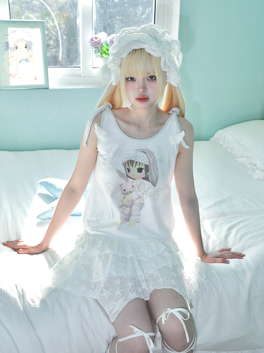 Sleepy Girl Printed Rhinestone Camisole Tank Top