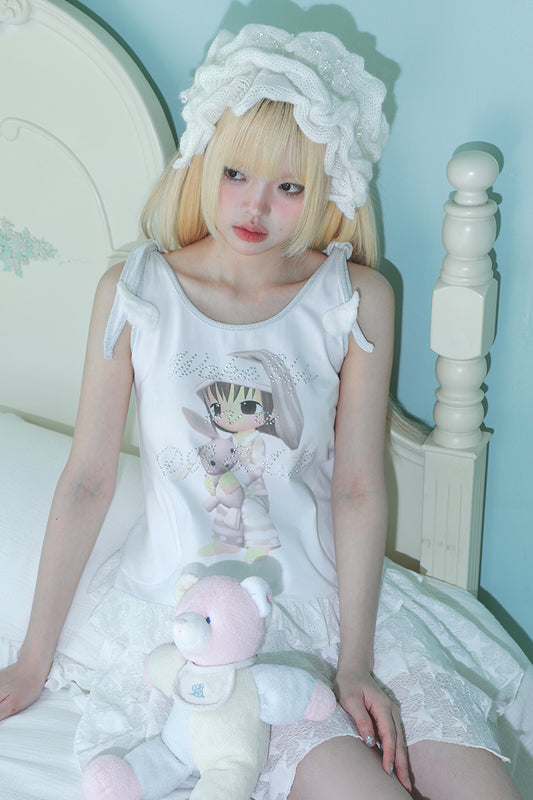 Sleepy Girl Printed Rhinestone Camisole Tank Top