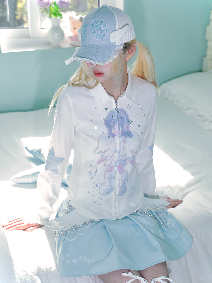 Lace flower rhinestone eye angel wings baseball cap
