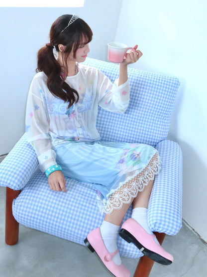 congming co-branded Reversible Lace Mesh Midi Skirt