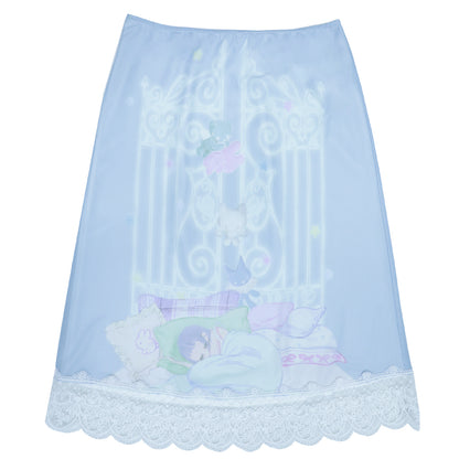 congming co-branded Reversible Lace Mesh Midi Skirt