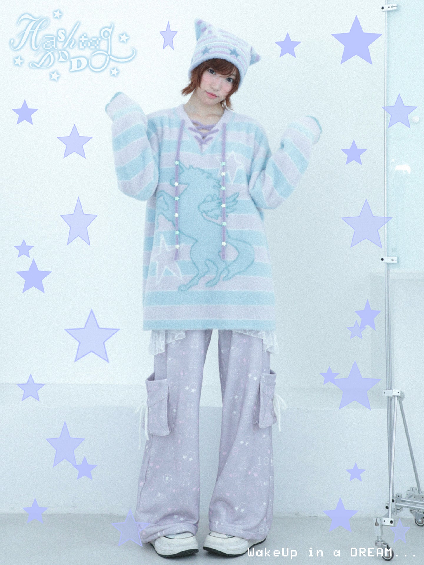 Unicorn Striped Star V-Neck Knit Sweater