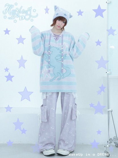 Unicorn Striped Star V-Neck Knit Sweater