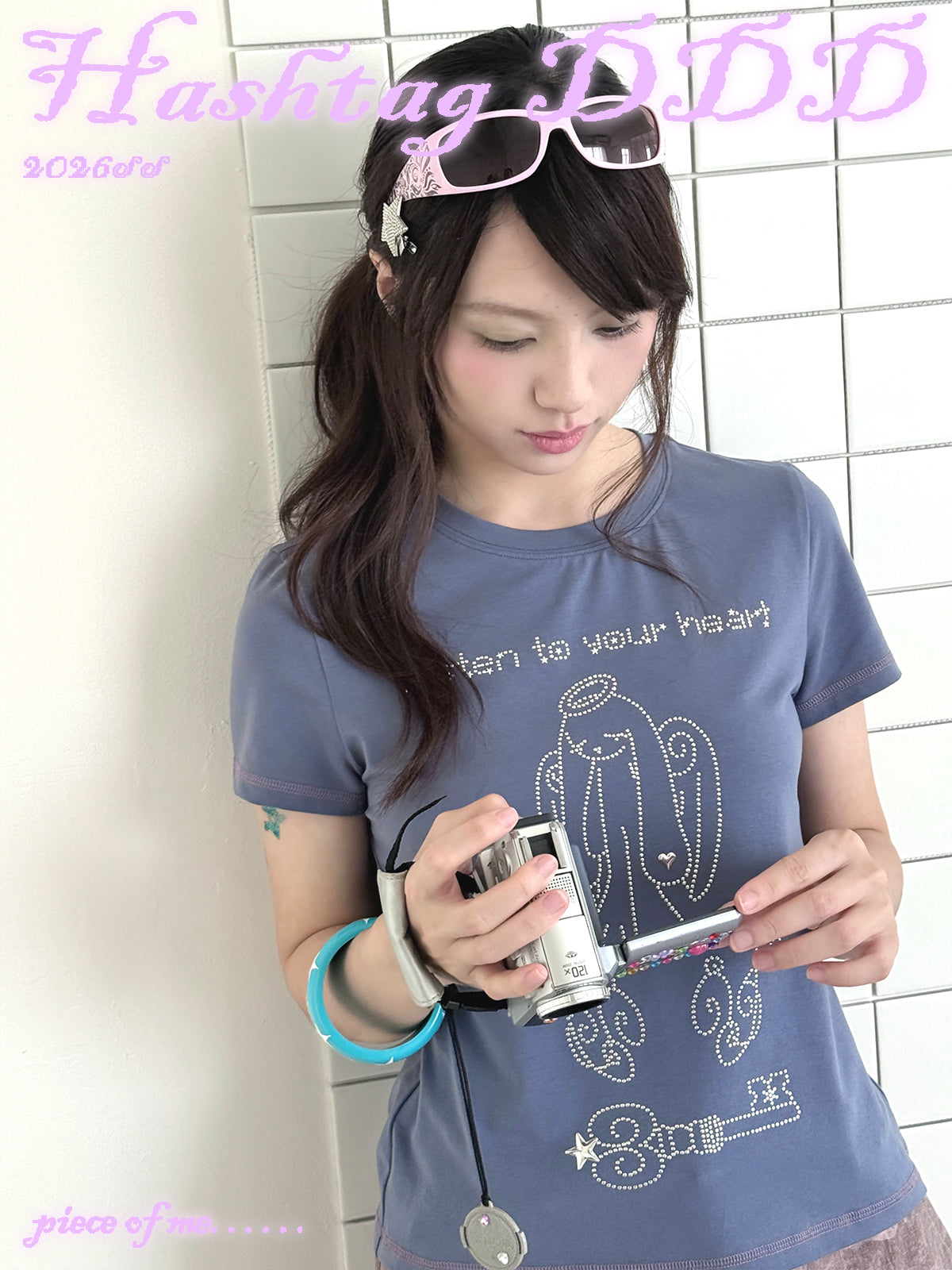 Angel Rabbit Key Rhinestone Short Sleeve Tee