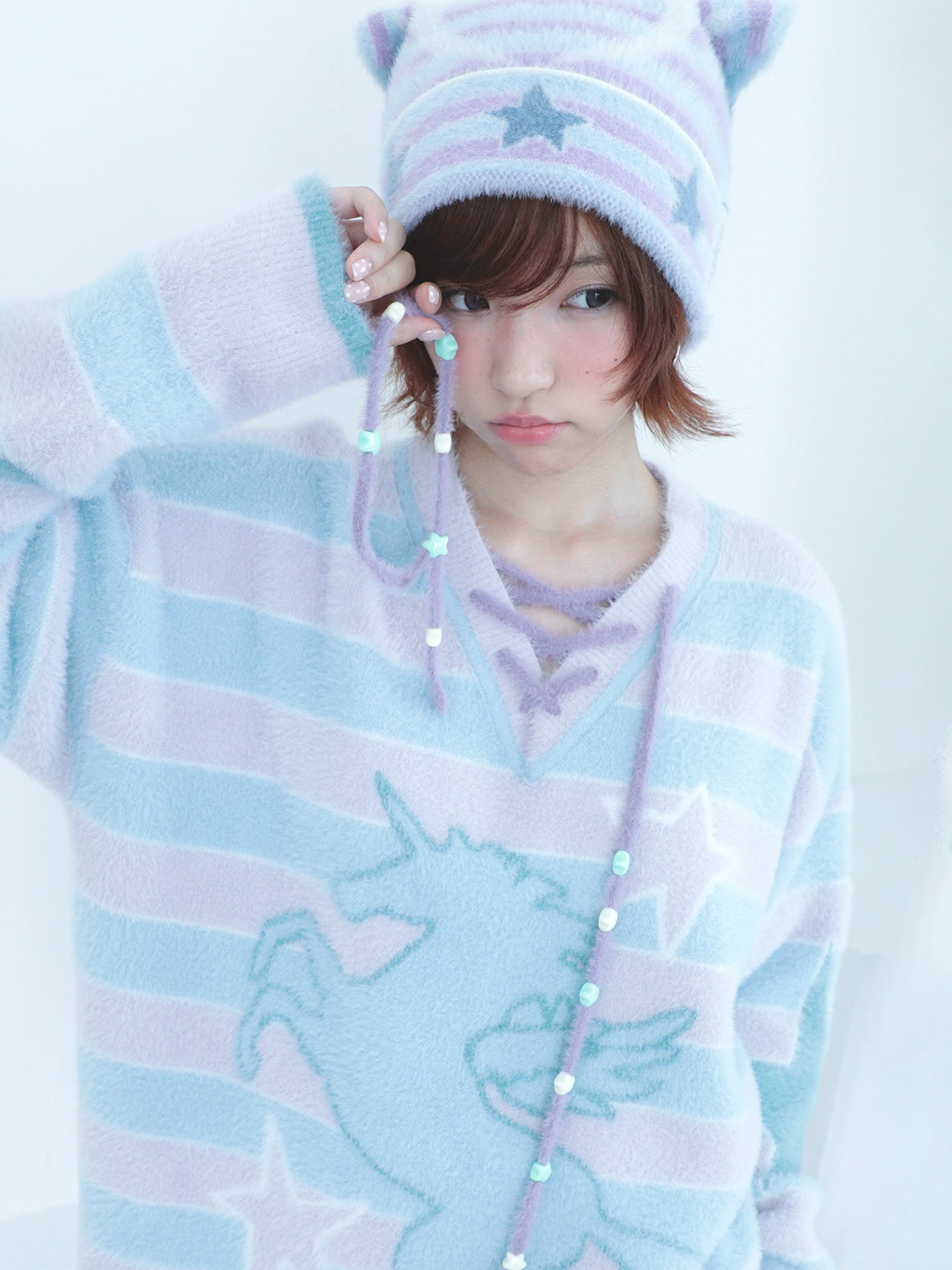 Unicorn Striped Star V-Neck Knit Sweater