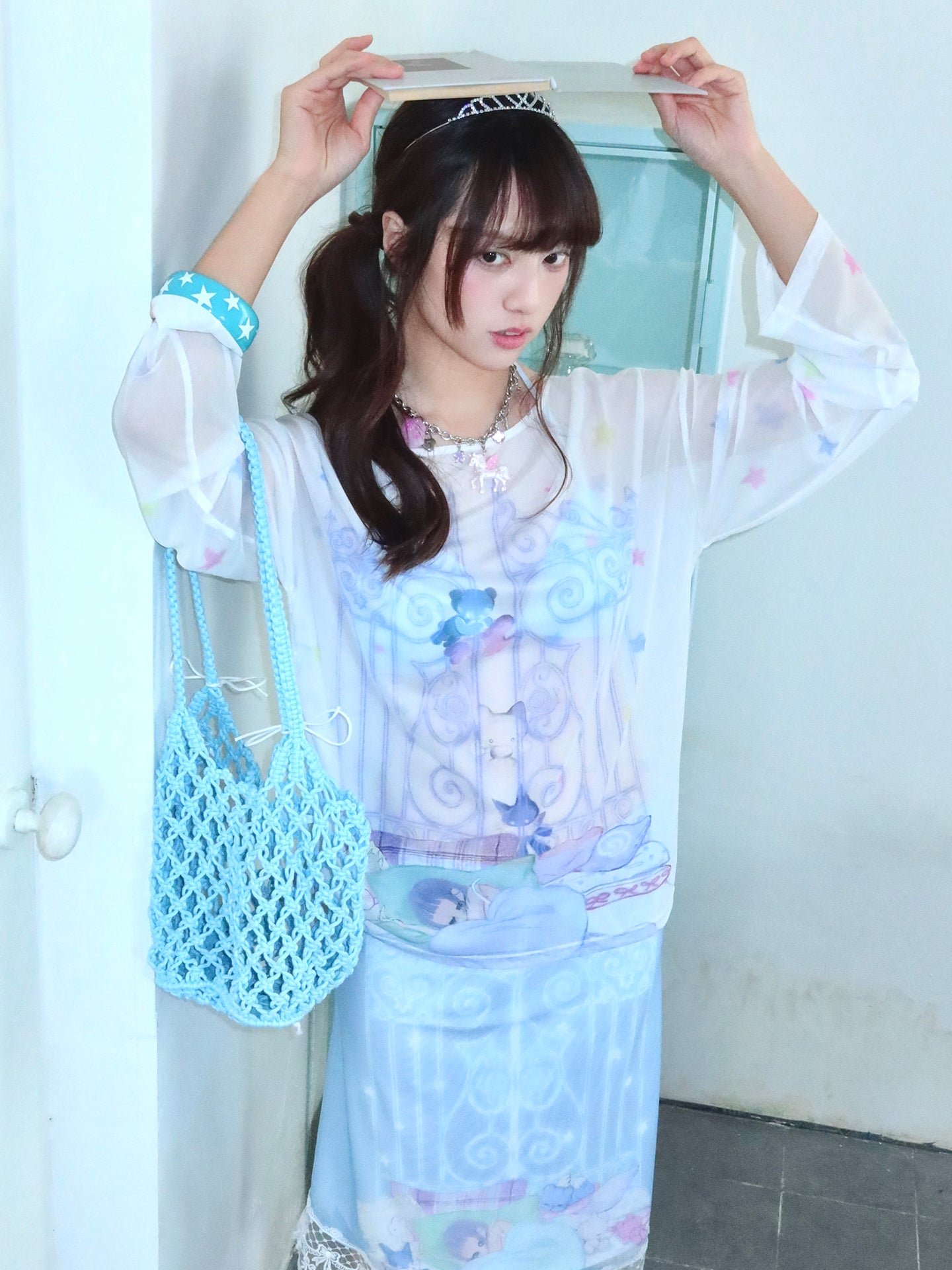 congming co-branded Reversible Mesh Long Sleeve Cover-up Tee
