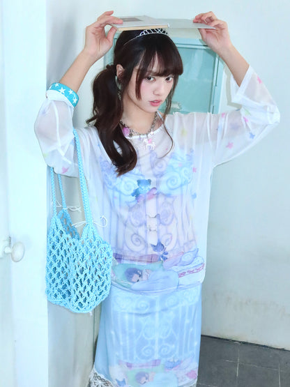 congming co-branded Reversible Mesh Long Sleeve Cover-up Tee