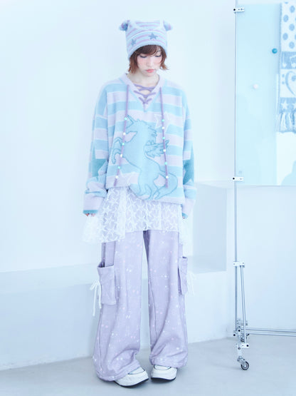Unicorn Striped Star V-Neck Knit Sweater