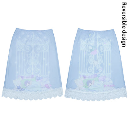 congming co-branded Reversible Lace Mesh Midi Skirt