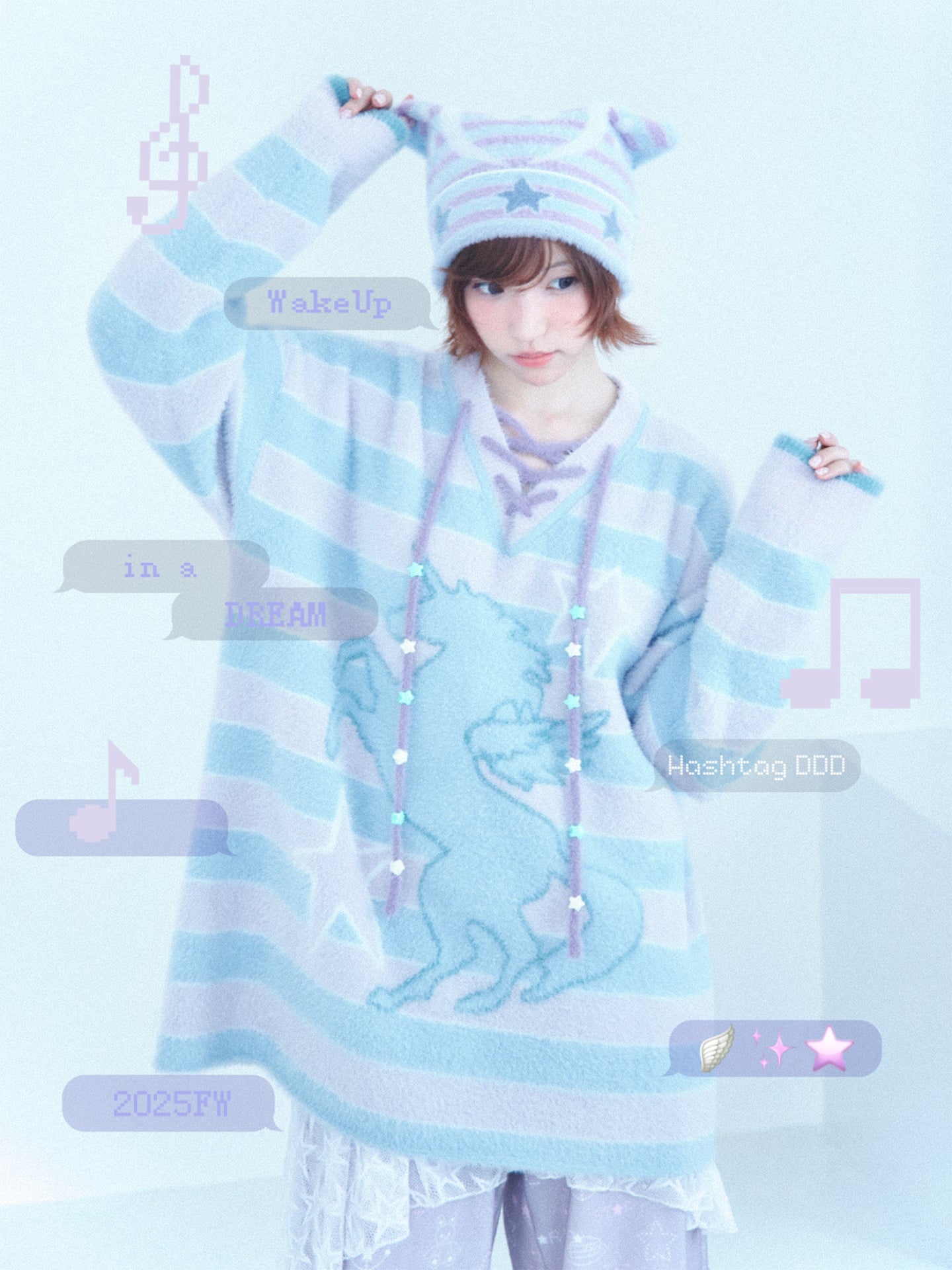 Unicorn Striped Star V-Neck Knit Sweater