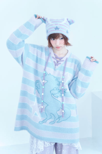 Unicorn Striped Star V-Neck Knit Sweater