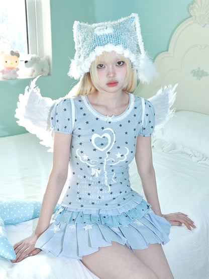 Magic Key Print Lace Trim Short Sleeve T-Shirt