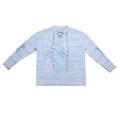 Unicorn Striped Star V-Neck Knit Sweater