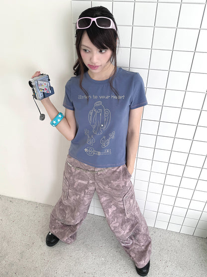 Angel Rabbit Key Rhinestone Short Sleeve Tee