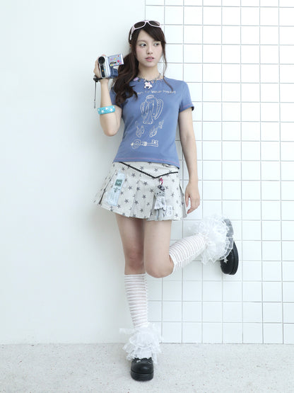 Angel Rabbit Key Rhinestone Short Sleeve Tee
