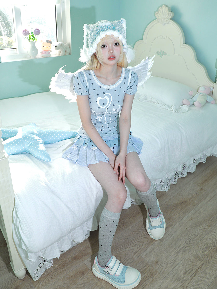 Magic Key Print Lace Trim Short Sleeve T-Shirt