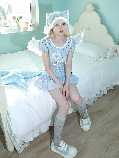 Magic Key Print Lace Trim Short Sleeve T-Shirt