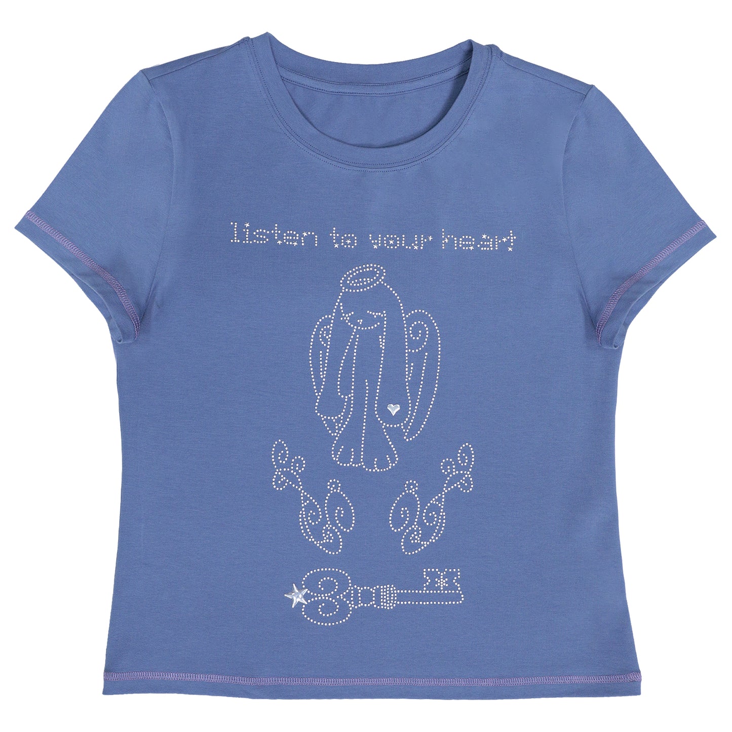 Angel Rabbit Key Rhinestone Short Sleeve Tee