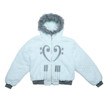 Silver-Foil Star & Piano Note Plush Hooded Coat