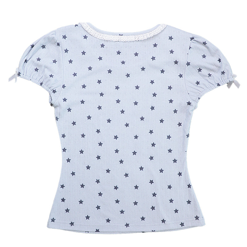Magic Key Print Lace Trim Short Sleeve T-Shirt