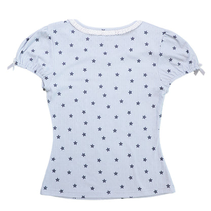 Magic Key Print Lace Trim Short Sleeve T-Shirt