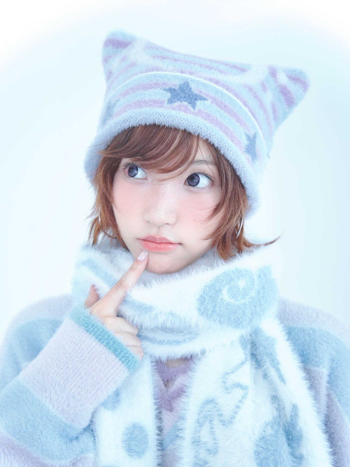 Reversible Music Note & Star Stripe Knit Hat with Cat Ears