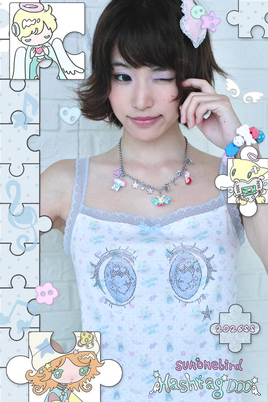 sunonebird co-branded Cartoon Eye Rhinestone Lace Camisole Top