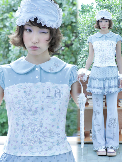 sunonebird co-branded Peter Pan Collar Puff Short Sleeve Tee
