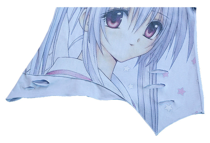 Girl Illustration  fake two piece Neck Hanging Strap T-shirt