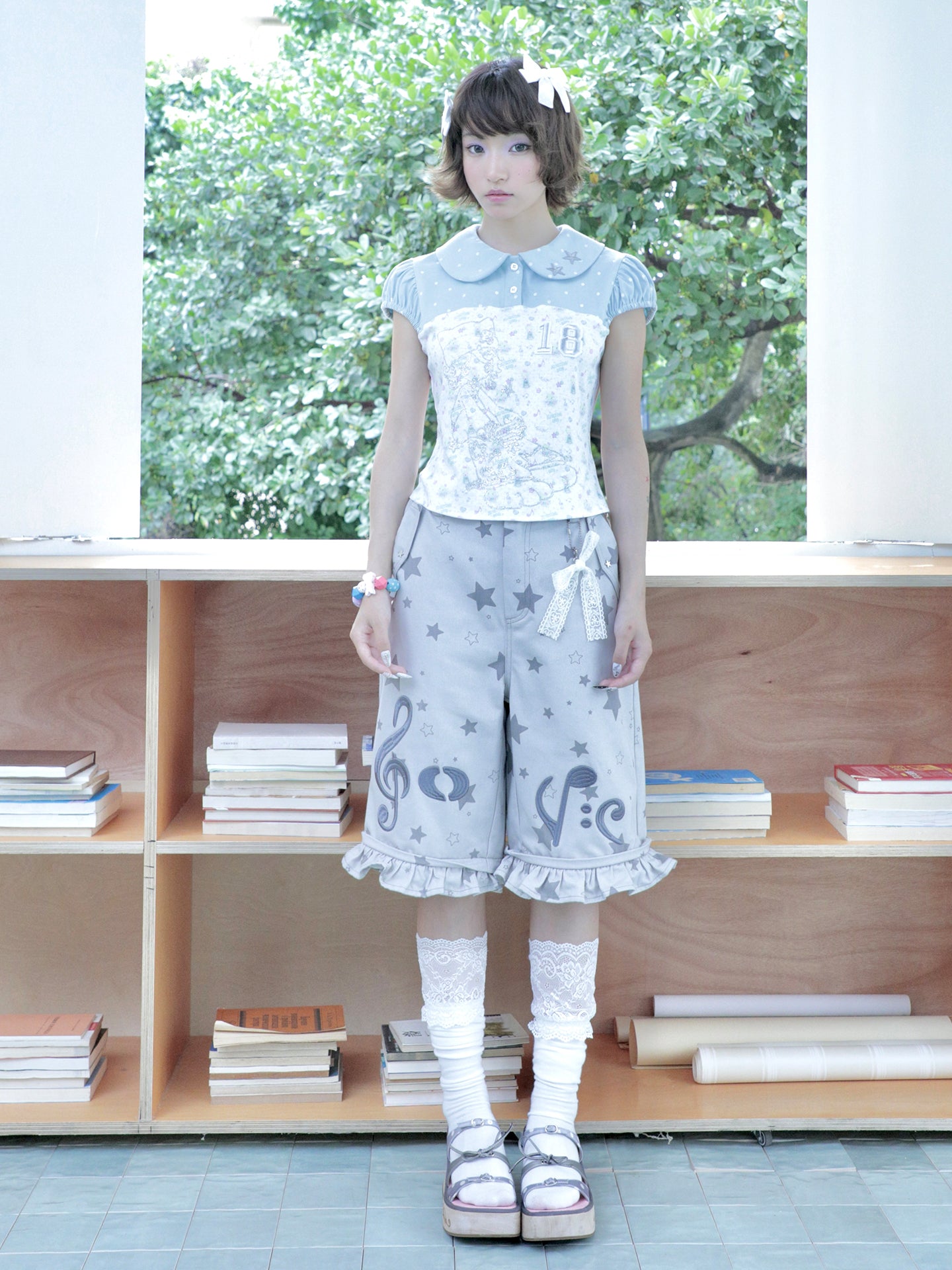 sunonebird co-branded Peter Pan Collar Puff Short Sleeve Tee