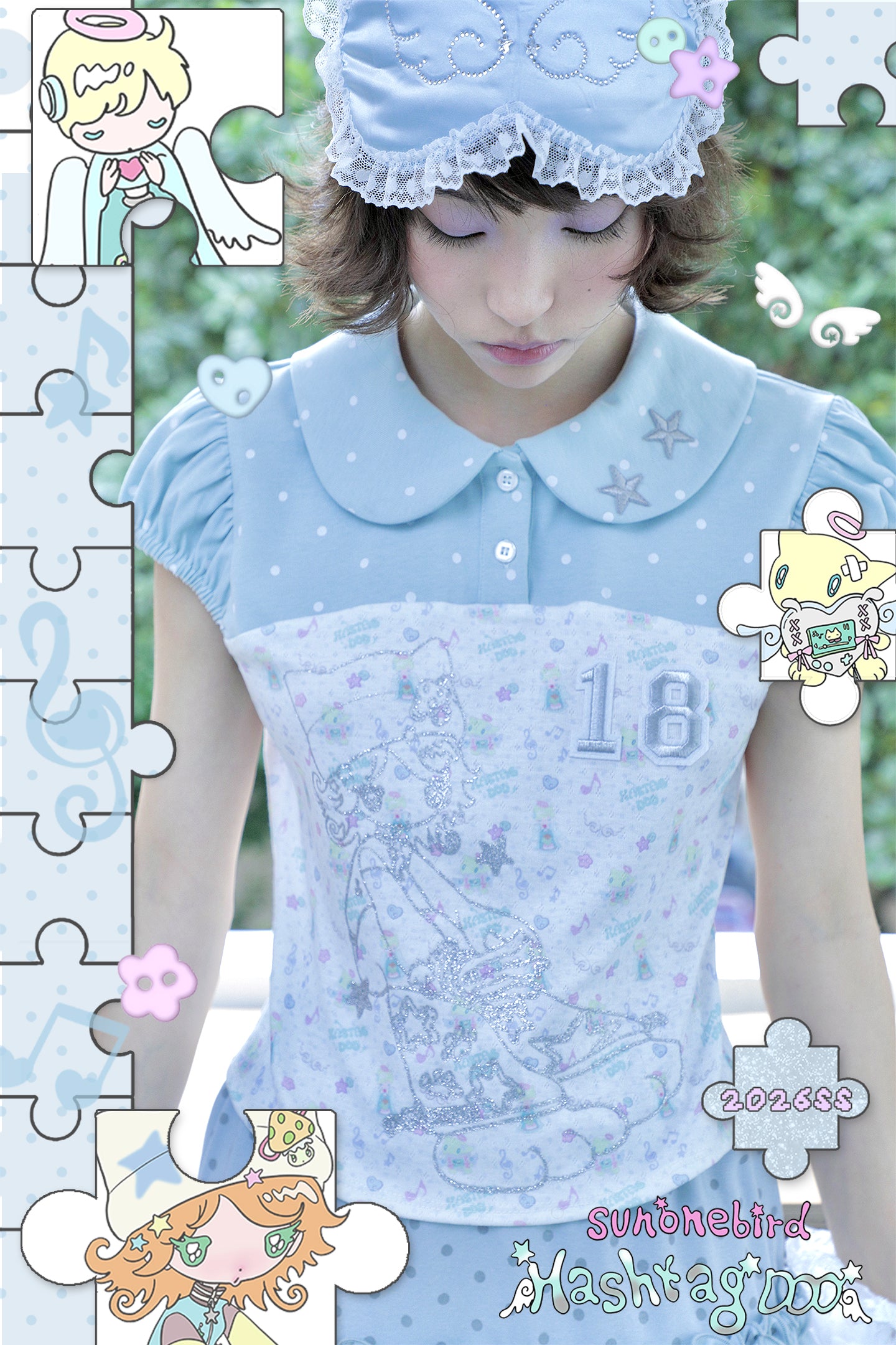sunonebird co-branded Peter Pan Collar Puff Short Sleeve Tee