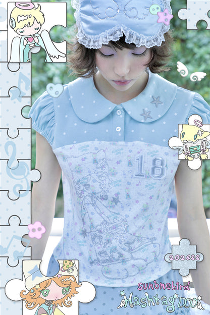 sunonebird co-branded Peter Pan Collar Puff Short Sleeve Tee