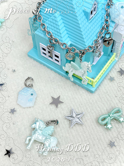 Unicorn Little House Heart Necklace & Earrings