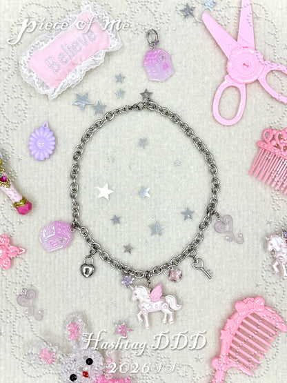 Unicorn Little House Heart Necklace & Earrings