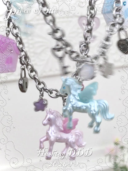 Unicorn Little House Heart Necklace & Earrings