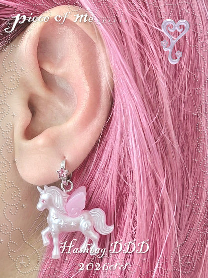 Unicorn Little House Heart Necklace & Earrings