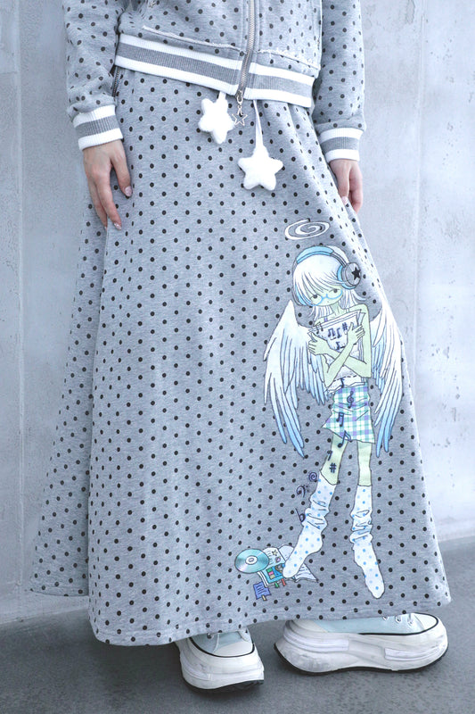 oooctopus co-branded Side-Zip Sweatshirt Long Skirt-grey